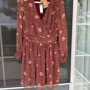 Baltic Born Pink and Orange Wrap Sundress with Bishop Sleeves